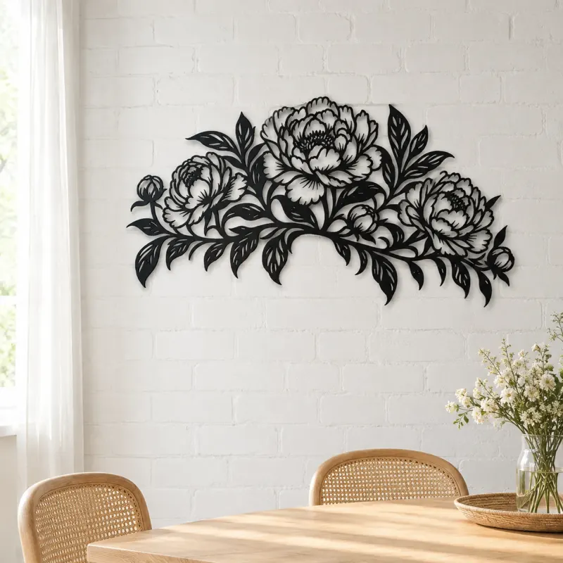 Peony Garden Arc Metal Wall Art | Botanical Metal Wall Decor - lifestyle view 4