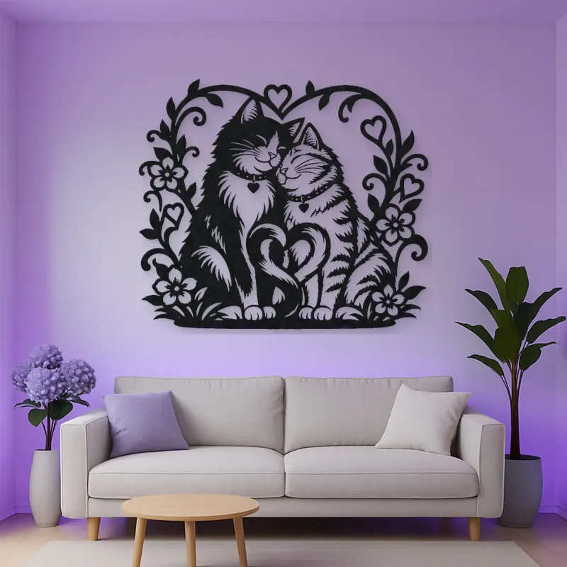 Two Cats in Love Metal Wall Art | Pet Lover Silhouette Decor