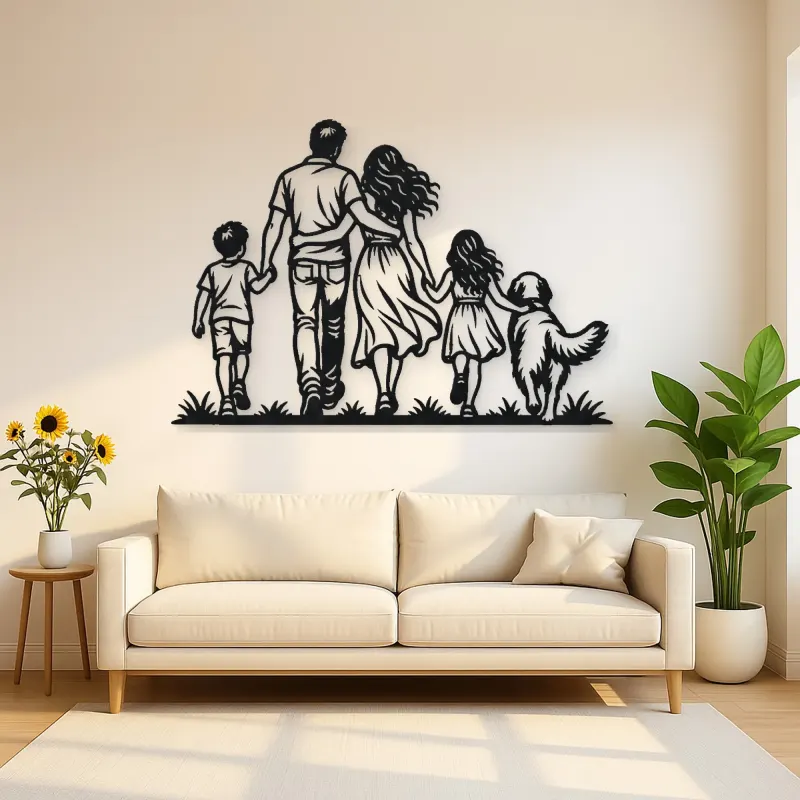 Family with Dog Metal Wall Art | Pet Lover Silhouette Decor