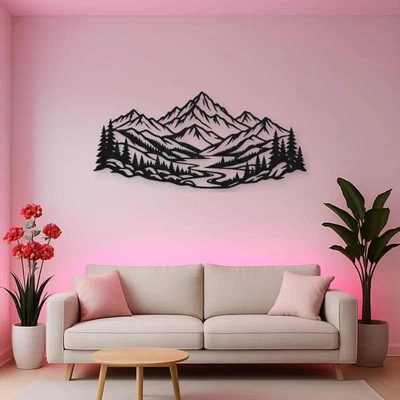 Layered Mountain Valley Metal Wall Art | Nature Silhouette Decor