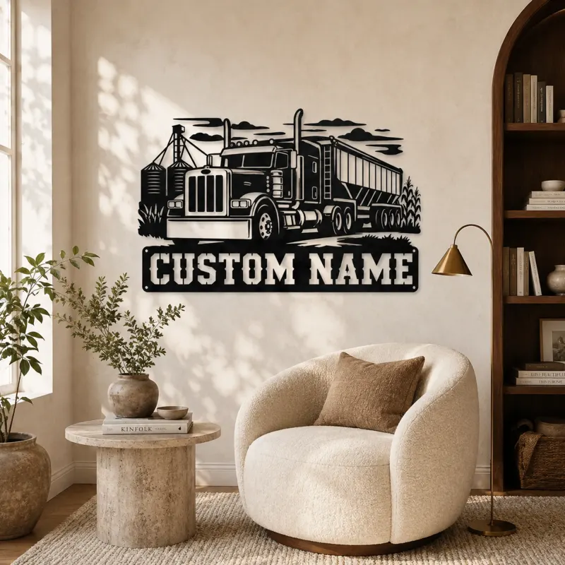 Personalized Grain Hopper Semi Truck Farm Metal Wall Art - lifestyle view 5