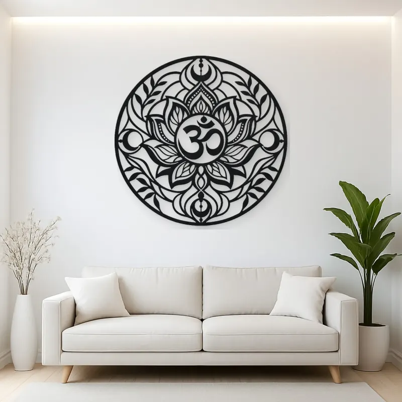 Om Lotus Circle Metal Wall Art | Botanical Metal Wall Decor