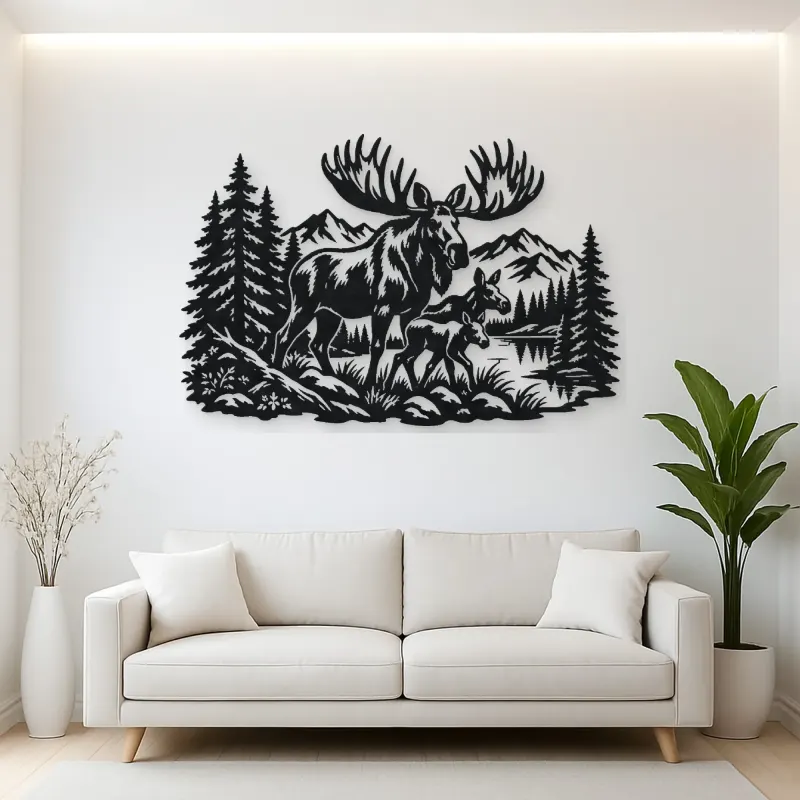 Moose Pine Forest Metal Wall Art | Wildlife Silhouette Decor