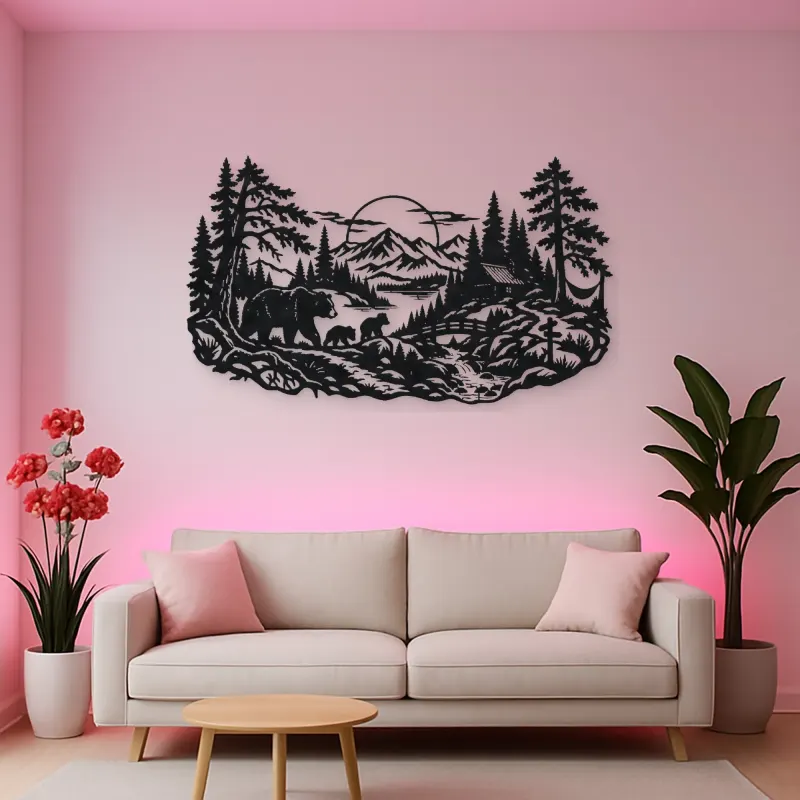 Bear Forest Trail Metal Wall Art | Wildlife Silhouette Decor