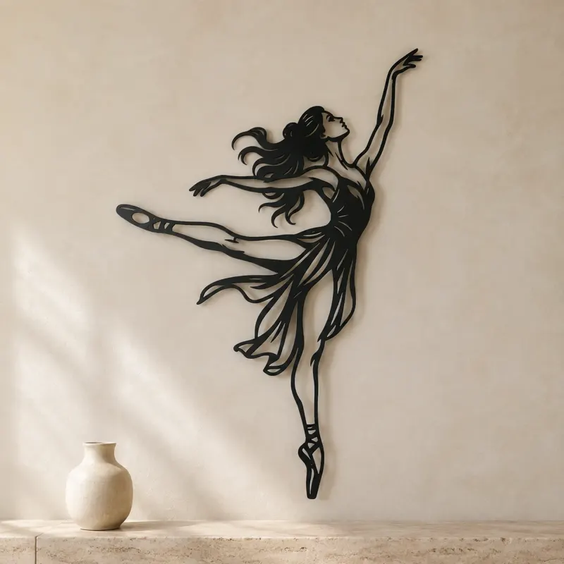 Graceful Arabesque Metal Wall Art | Movement Silhouette Decor - lifestyle view 3