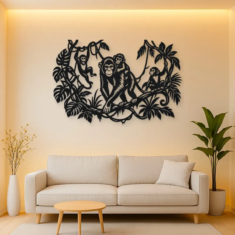 Monkey Jungle Vine Metal Wall Art | Wildlife Silhouette Decor