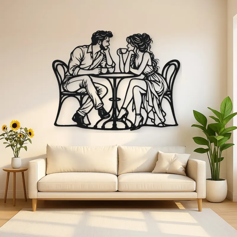 Coffee Date Couple Metal Wall Art | Romantic Couple Decor