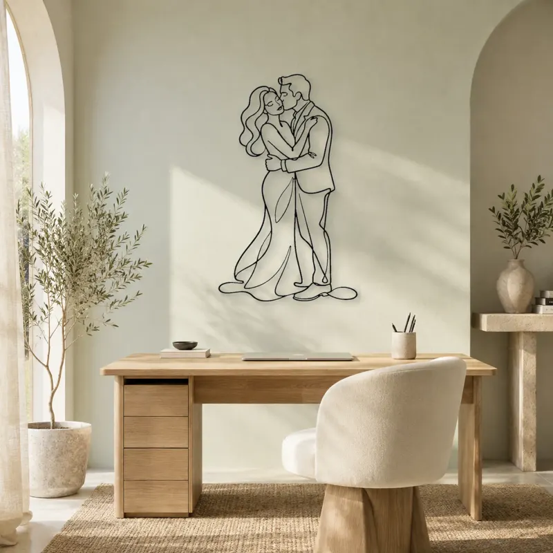 Cheek Kiss Lovers Metal Wall Art | Romantic Couple Decor - lifestyle view 4