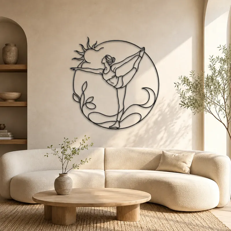 Compass Pose Line Metal Wall Art | Yoga and Meditation Wall Decor - lifestyle view 3