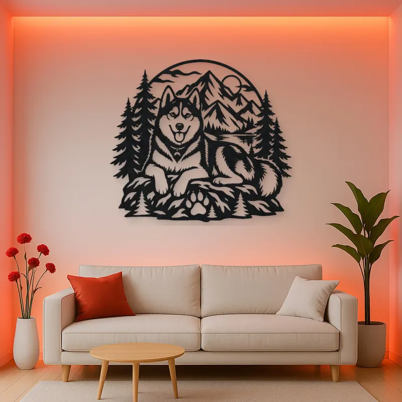 Husky Mountain Metal Wall Art | Pet Lover Silhouette Decor