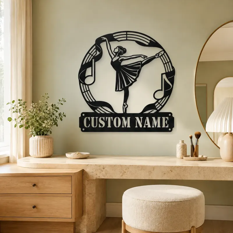 Personalized Ballerina Metal Wall Art with Musical Notes - lifestyle view 4