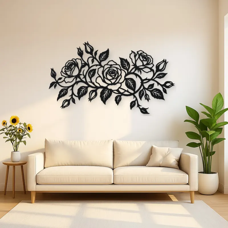 Rose Vine Embrace Metal Wall Art | Botanical Metal Wall Decor