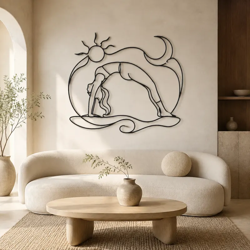 Garland Pose Grounded Metal Wall Art | Yoga and Meditation Wall Decor - lifestyle view 3