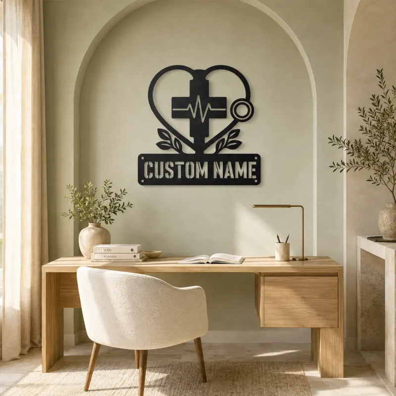 Personalized Medical Heart Metal Wall Art with Stethoscope - lifestyle view 4