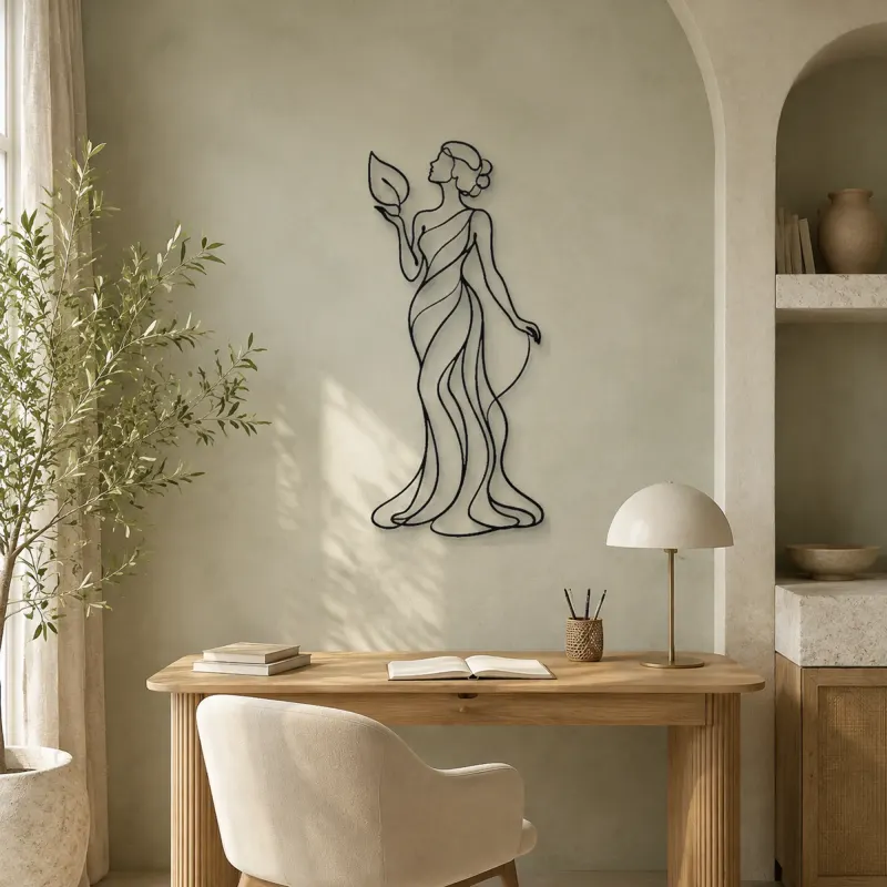 Standing Muse with Leaf Metal Wall Art | Botanical Woman Wall Decor - lifestyle view 4