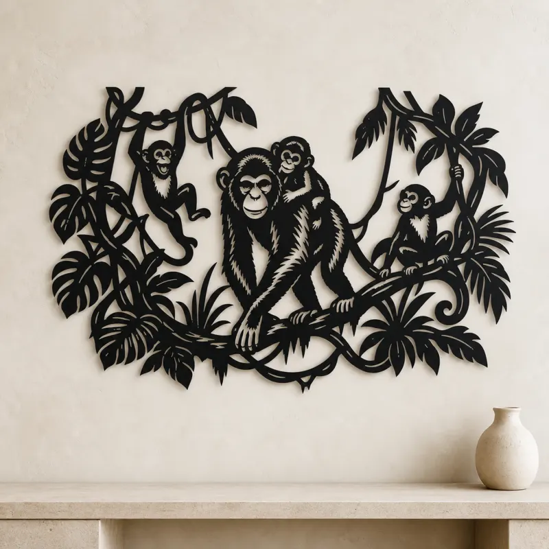 Monkey Jungle Vine Metal Wall Art | Wildlife Silhouette Decor - lifestyle view 3