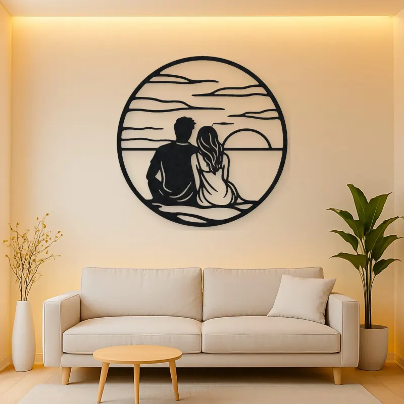 Sunset Silhouette Metal Wall Art | Romantic Couple Decor
