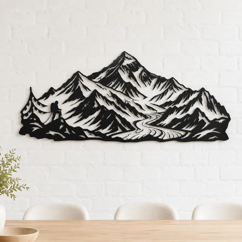 Minimal Everest Tribute Metal Wall Art | Nature Silhouette Decor - lifestyle view 4