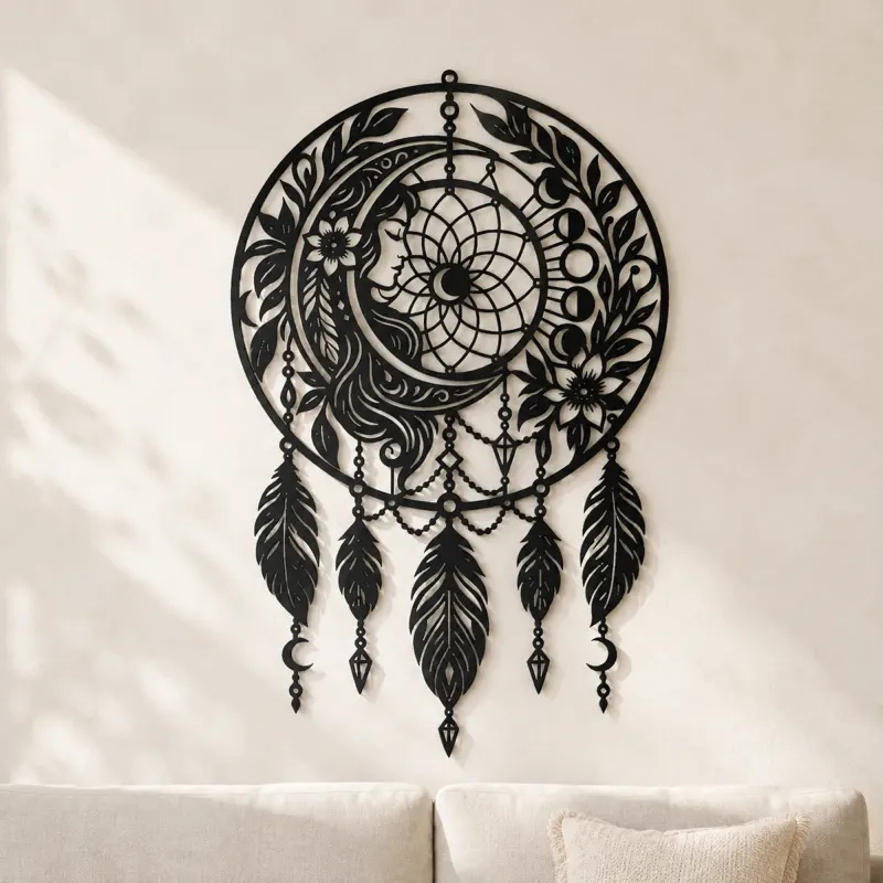 Luna Atrapa Sueños Cartel de Metal | Decoración Boho Espiritual de Metal
