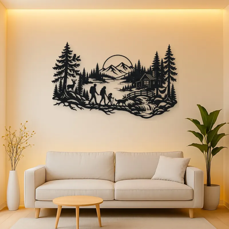 Woodland Family Walk Metal Wall Art | Family Silhouette Decor
