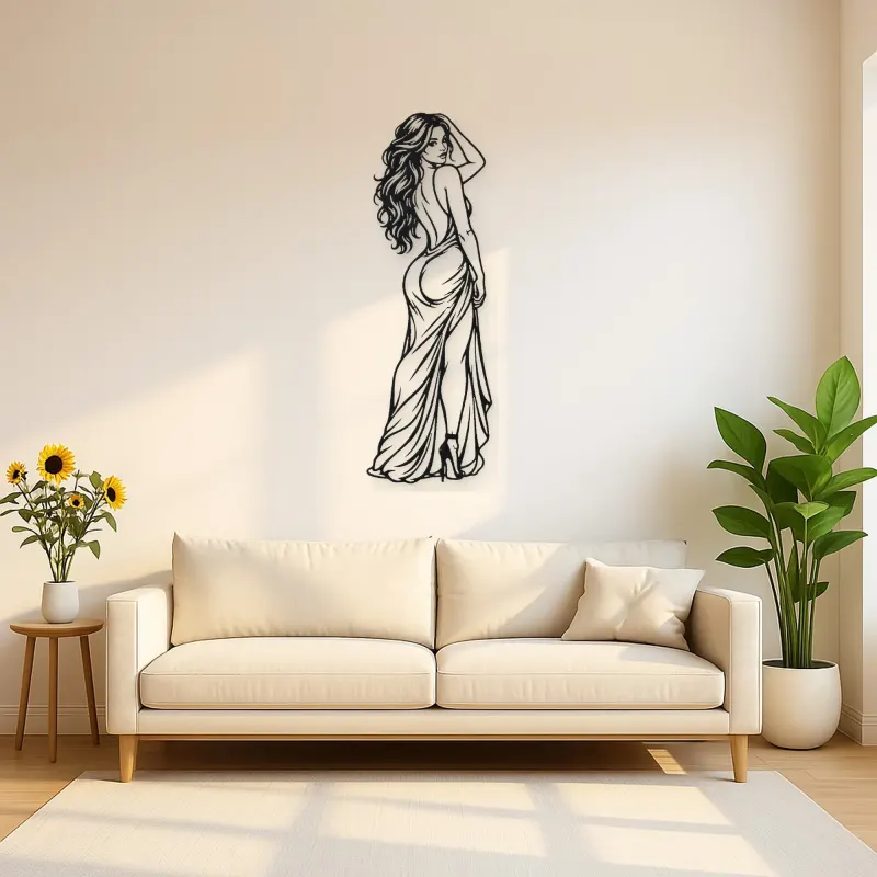 Over Shoulder Glance Metal Wall Art | Minimalist Woman Line Art