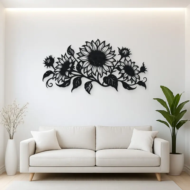 Sunflower Horizon Metal Wall Art | Botanical Metal Wall Decor