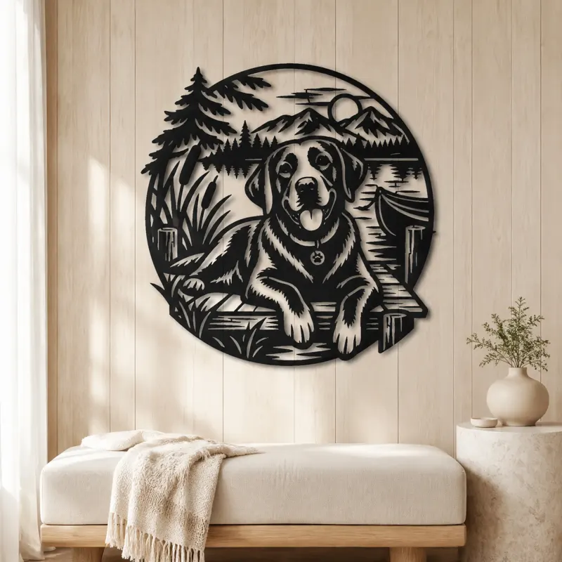 Labrador Lakeside Metal Wall Art | Pet Lover Silhouette Decor - lifestyle view 5