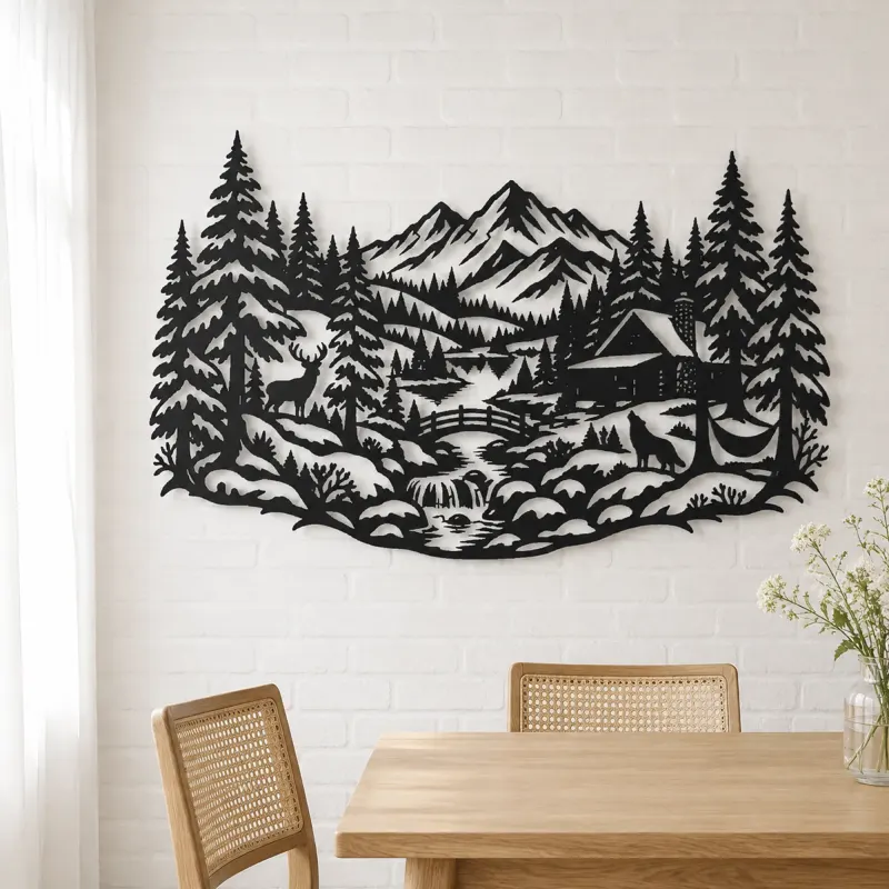 Winter Pine Forest Metal Wall Art | Nature Silhouette Decor - lifestyle view 4