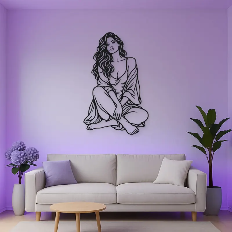 Folded Legs Muse Metal Wall Art | Minimalist Woman Line Art