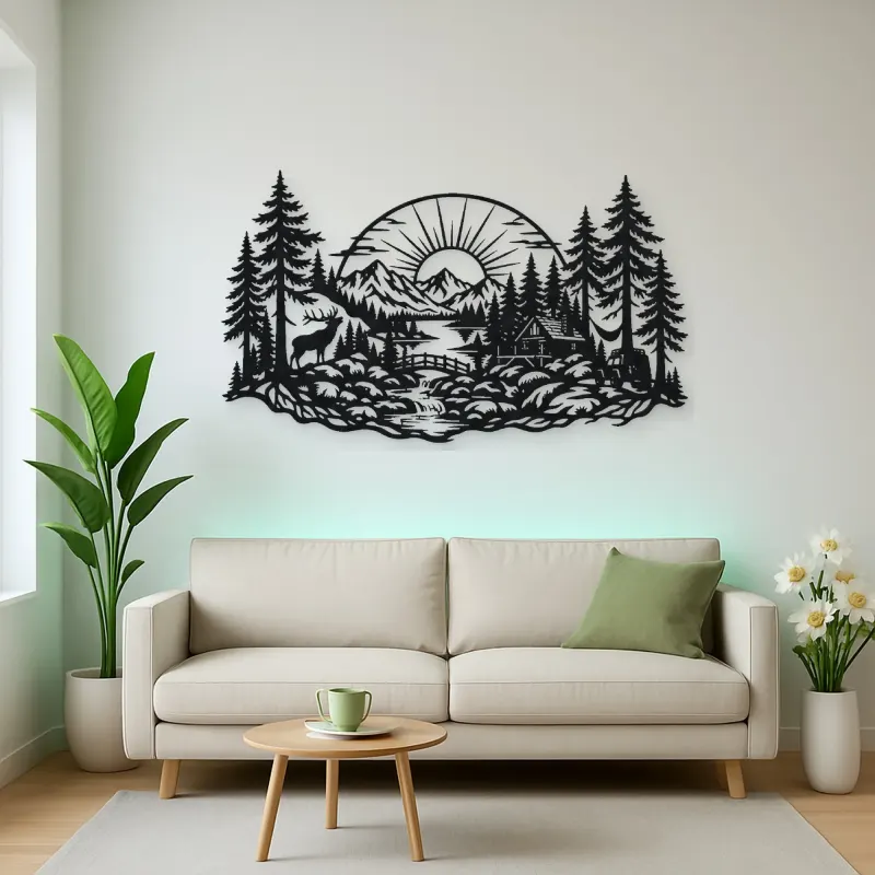 Forest Sun Arc Metal Wall Art | Nature Silhouette Decor