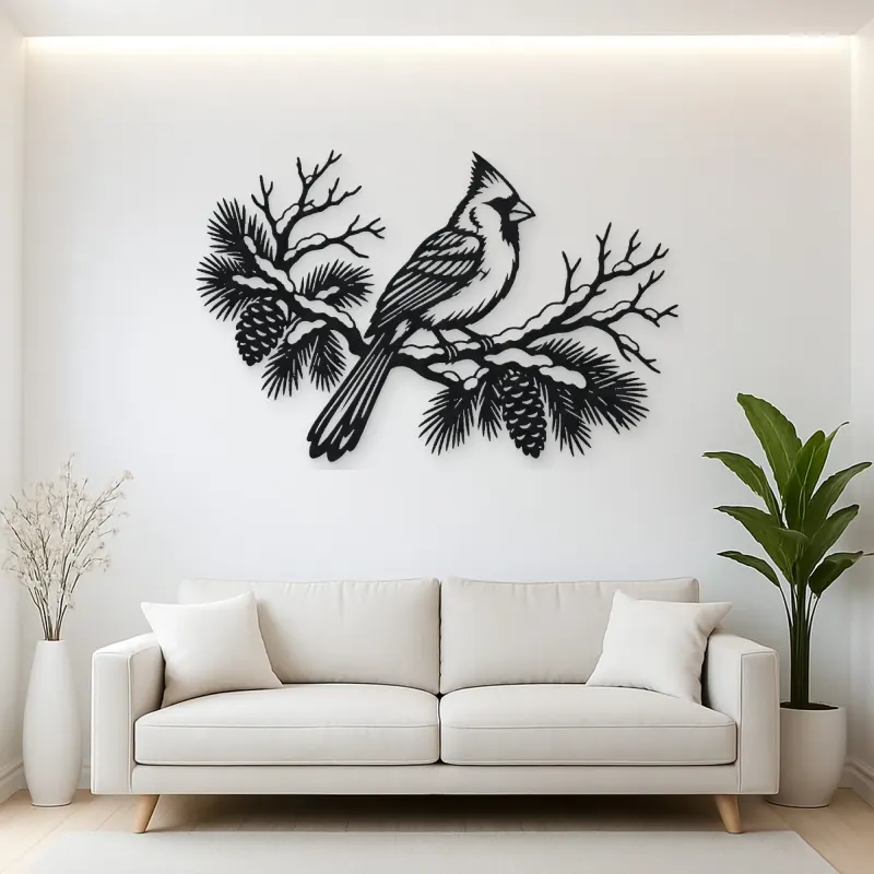 Cardinal Winter Branch Metal Wall Art | Wildlife Silhouette Decor