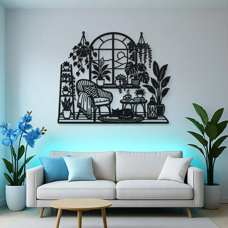 Window Plant Garden Metal Wall Art | Botanical Metal Wall Decor