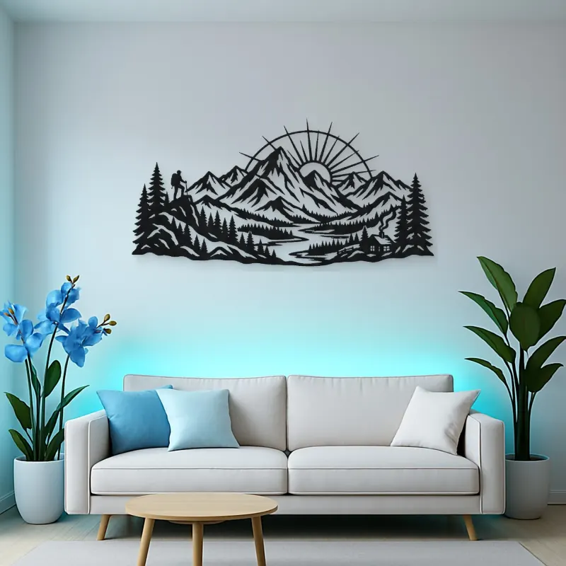 Mountain Sunrise Arc Metal Wall Art | Nature Silhouette Decor