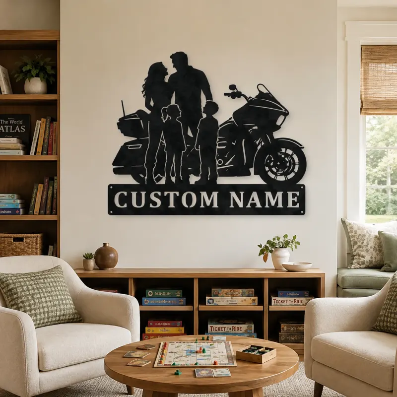 Personalized Touring Motorcycle Family of Four Metal Wall Art - lifestyle view 4