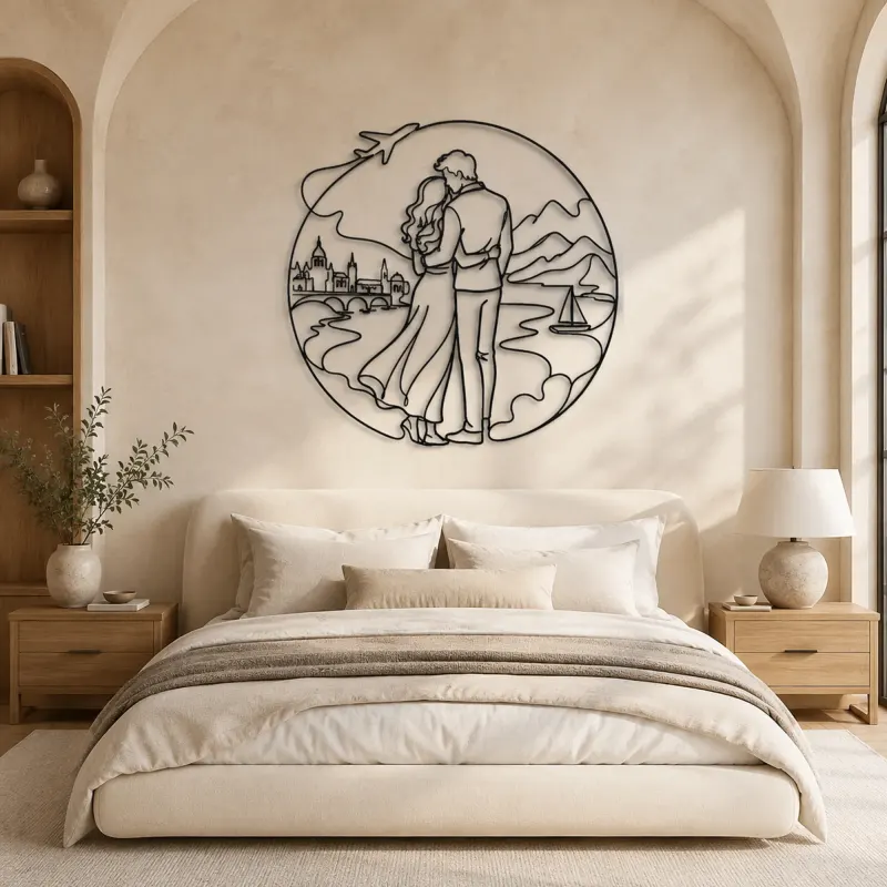 Travel Lovers Pose Metal Wall Art | Romantic Couple Decor - lifestyle view 2