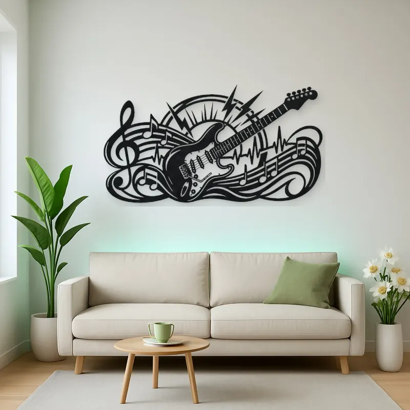 Electric Guitar Pulse Metal Wall Art | Music Room Wall Decor