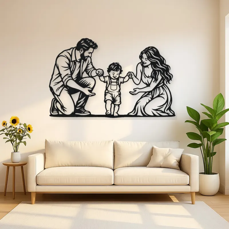 Baby First Steps Metal Wall Art | Family Silhouette Decor