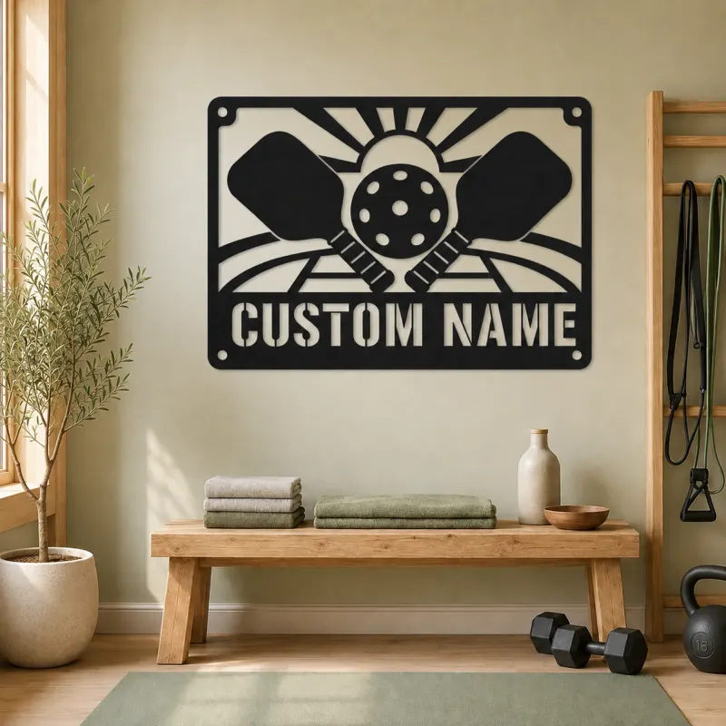 Personalized Pickleball Metal Wall Art with Sunrise Court - lifestyle view 4