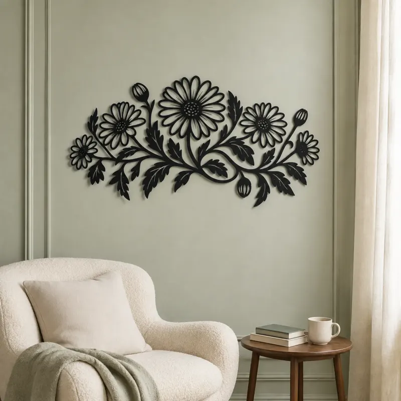 Daisy Chain Metal Wall Art | Botanical Metal Wall Decor - lifestyle view 2