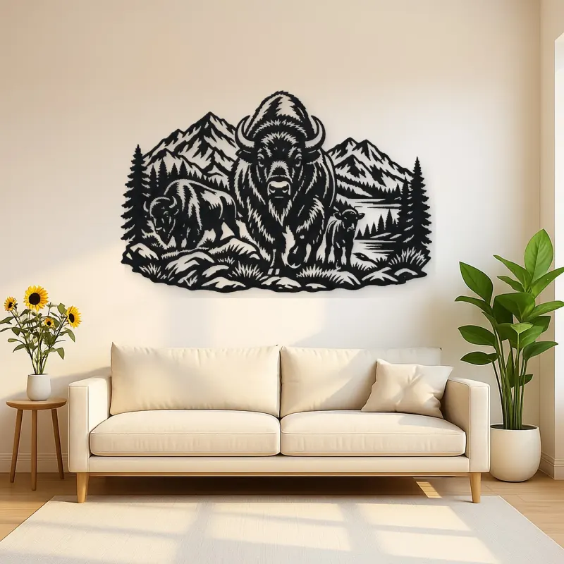 Buffalo Mountain Metal Wall Art | Wildlife Silhouette Decor