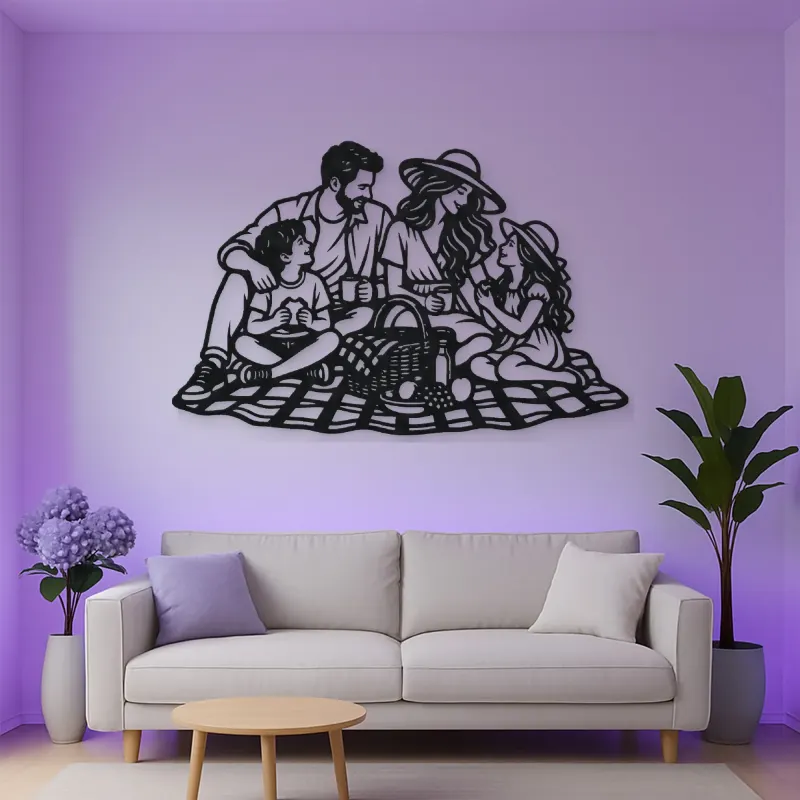 Family Picnic Metal Wall Art | Family Silhouette Decor