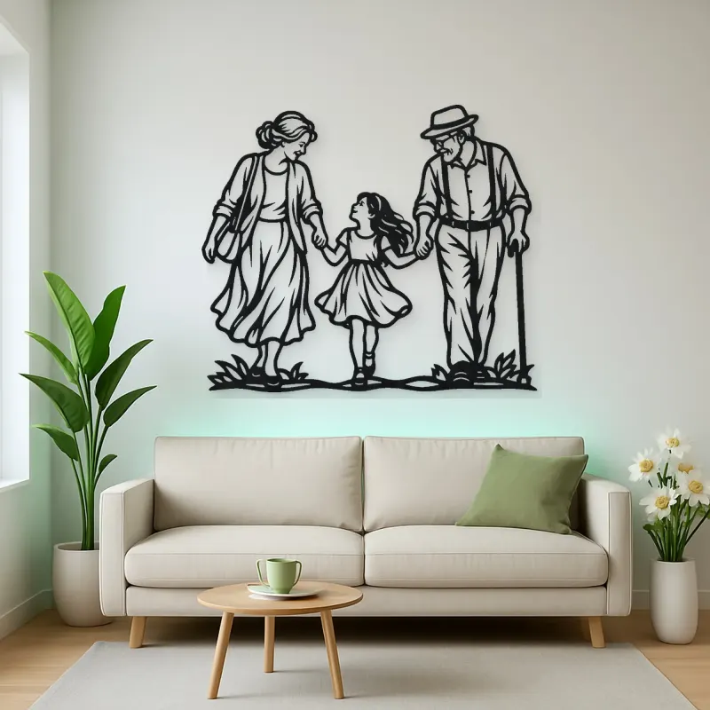 Grandparents Grandchild Metal Wall Art | Family Silhouette Decor