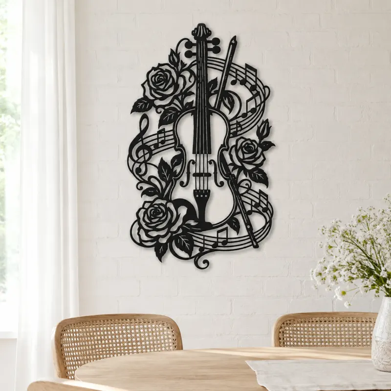 Violin and Roses Metal Wall Art | Music Room Wall Decor - lifestyle view 4