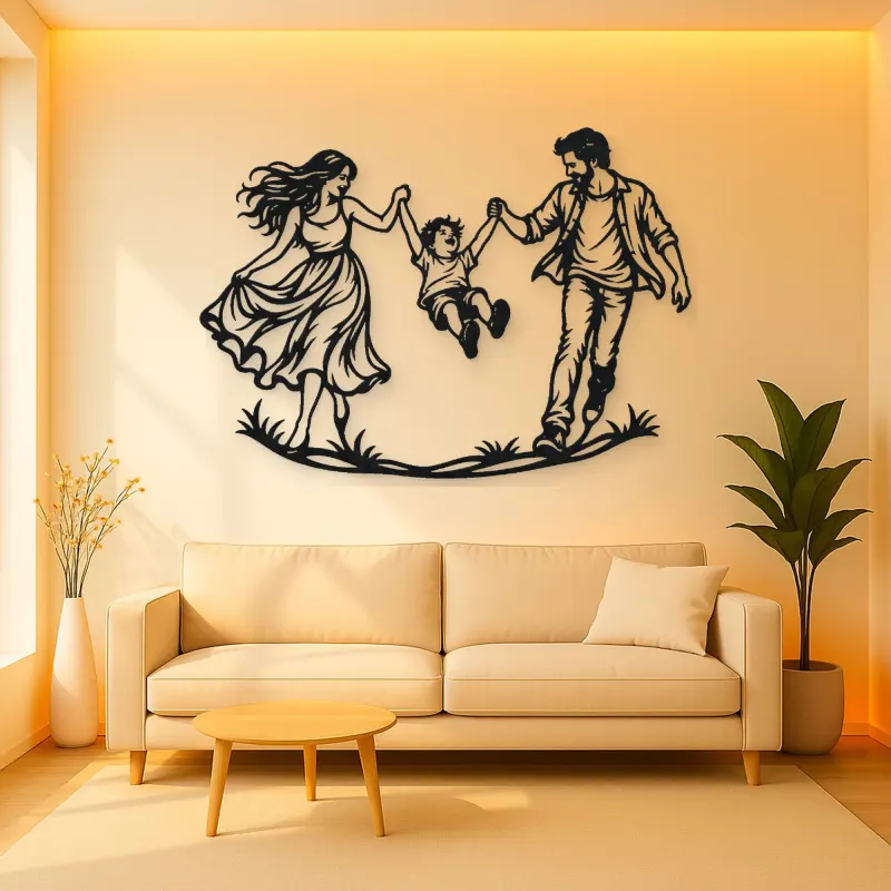 Parents Child Swing Metal Wall Art | Family Silhouette Decor