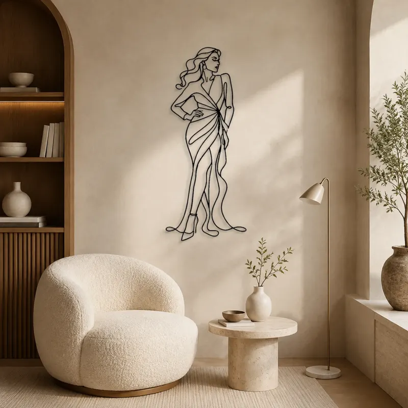 Wrapped Dress Pose Metal Wall Art | Fashion Figure Wall Decor - lifestyle view 5