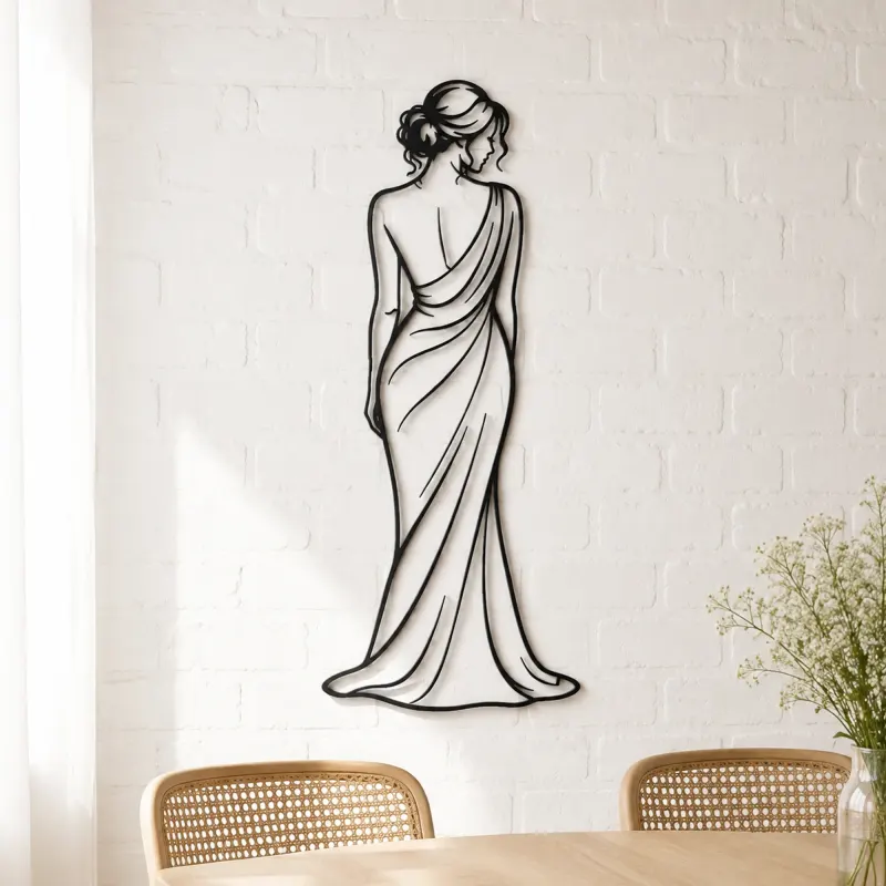 Draped Shoulder Portrait Metal Wall Art | Minimalist Woman Line Art - lifestyle view 4