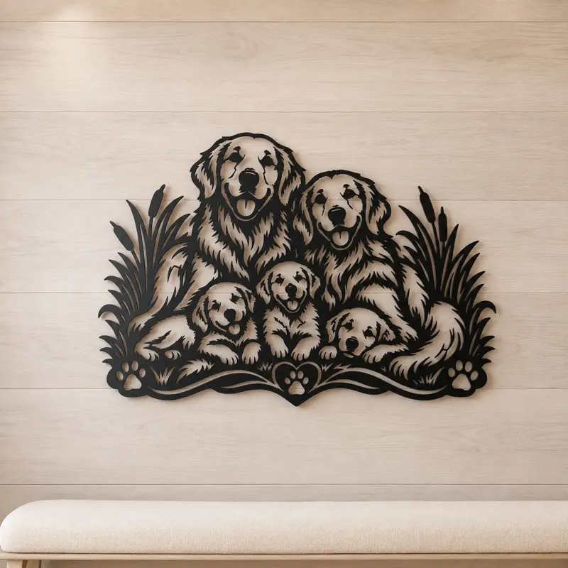 Golden Retriever Family Metal Wall Art | Pet Lover Silhouette Decor - lifestyle view 5