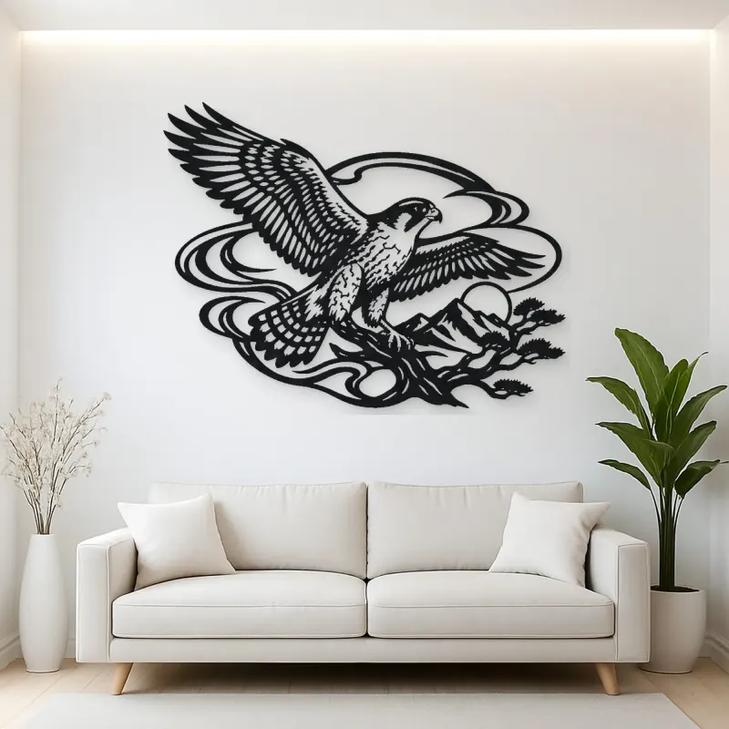 Falcon Wind Curve Metal Wall Art | Wildlife Silhouette Decor