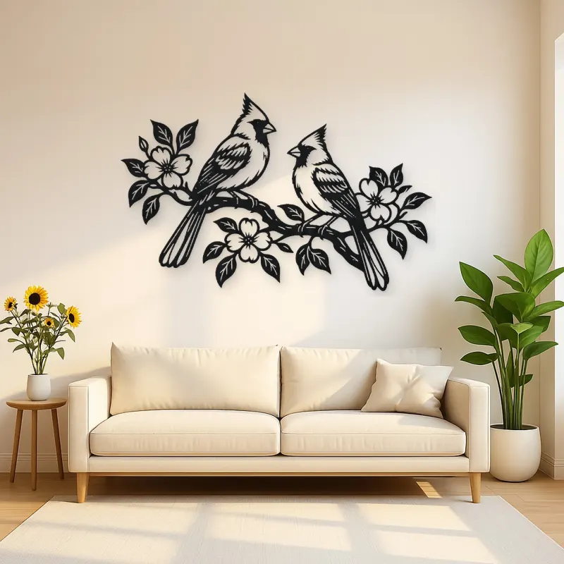 Two Birds on Branch Metal Wall Art | Wildlife Silhouette Decor