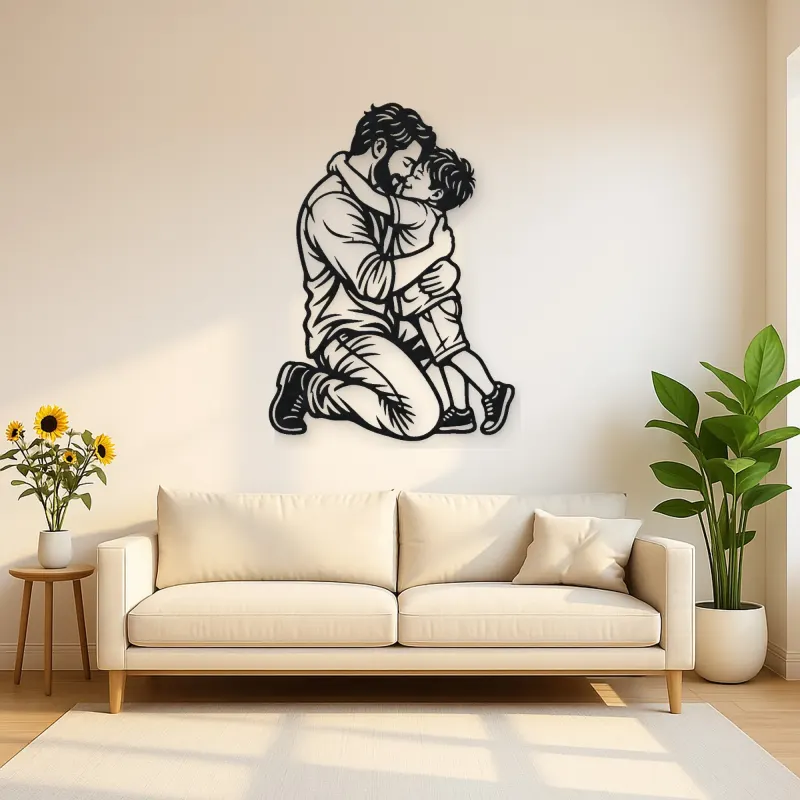 Single Father Child Metal Wall Art | Family Silhouette Decor
